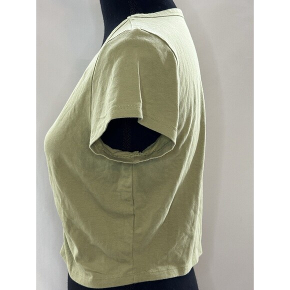 AMERICAN EAGLE Sage Green V-Neck‎ Cinch Front Crop Fitted T-Shirt LARGE NWT - Picture 2 of 9